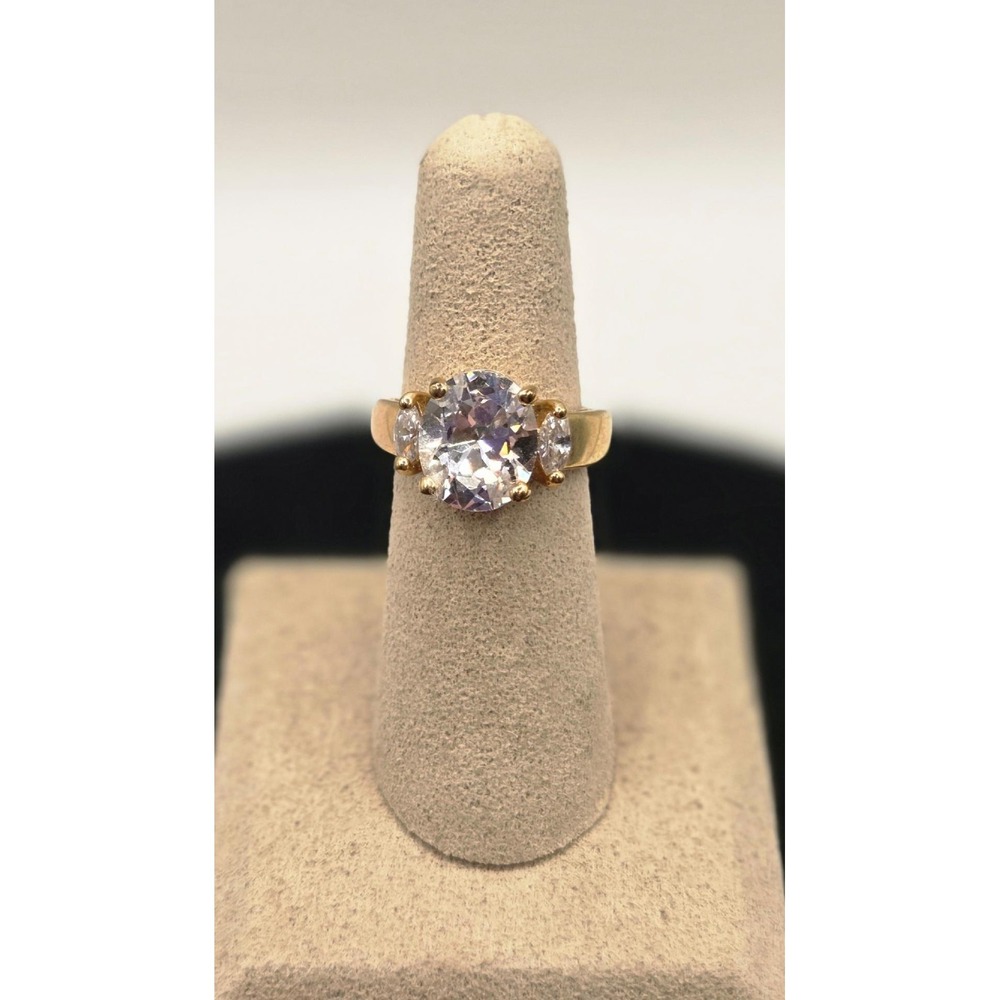 Gold Tone Oval CZ Engagement Ring Trilogy Past Present Future Style Size 6.5